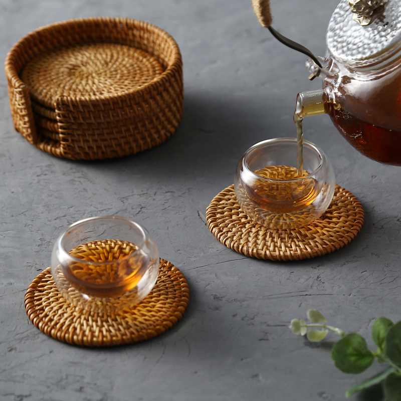 手工编织越南藤编茶杯垫子餐桌隔热垫盘垫碗垫茶杯壶垫餐垫茶道