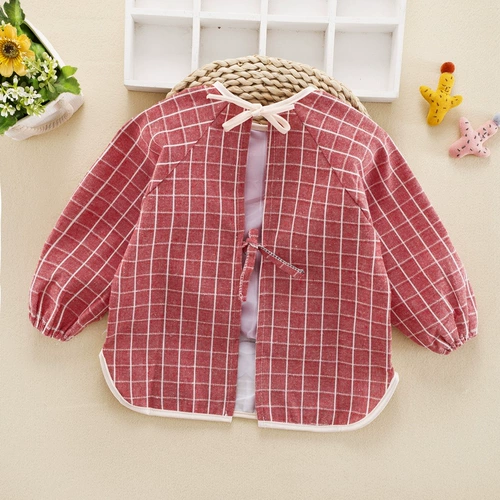 Тонкий детский нагрудник, демисезонный лонгслив для еды, водонепроницаемый фартук, из хлопка и льна, с карманом