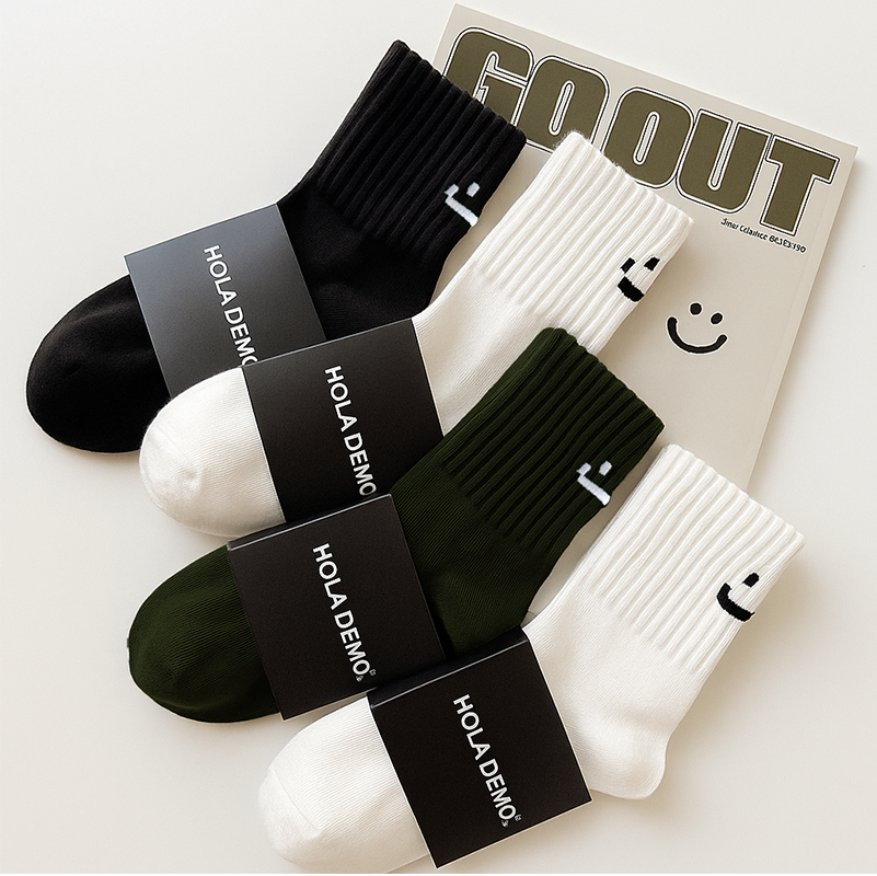吉良先生 男士中筒袜纯棉吸汗防臭运动男袜潮笑脸女袜黑白色男袜,淘宝优惠券,粉丝福利购,淘宝优惠卷