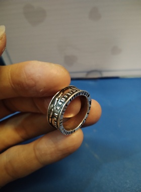 戒指男款复古做旧镀银六字真言戒指男款转运珠手饰情侣女情人