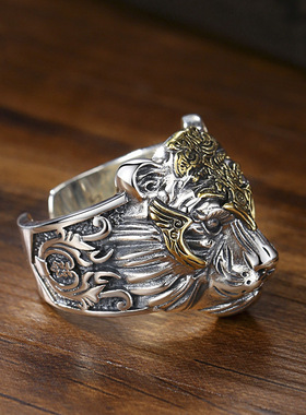 扳指男款大拇指复古银虎头戒指男老虎男士潮活口可调节嘻哈个