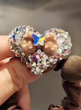 韩系丝绒镶钻小熊发圈
