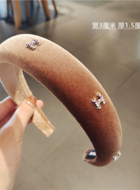 高颅顶丝绒水钻发箍秋冬防滑舒适镶钻发卡头箍压发饰品头饰发饰