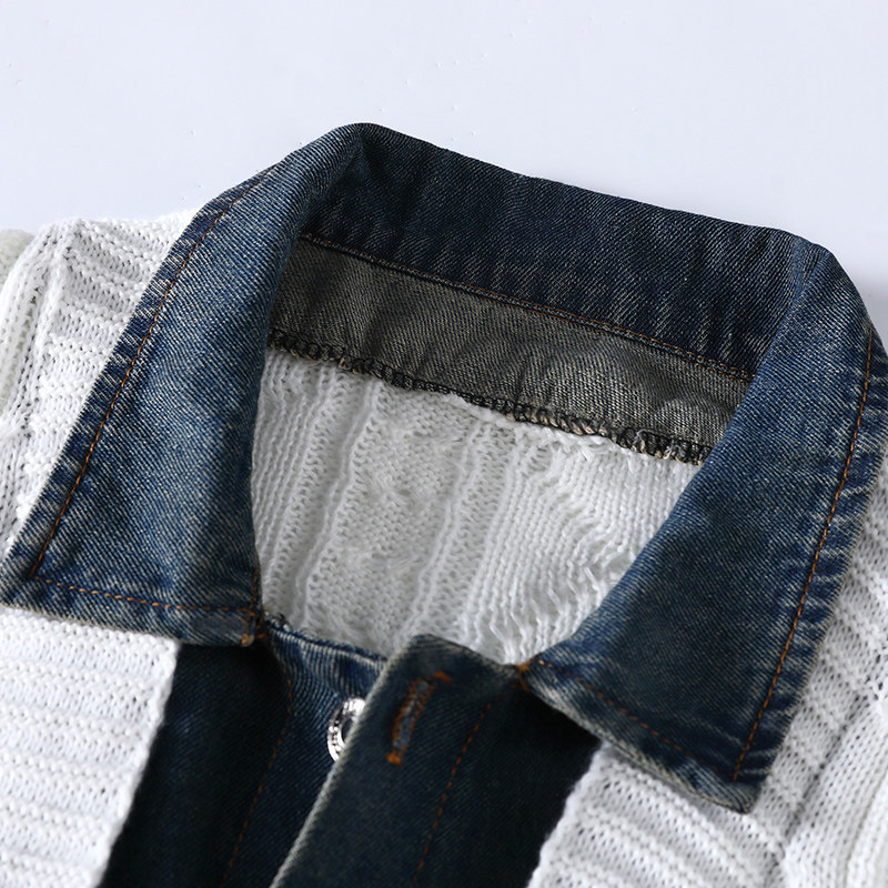 唐狮集团Desso针织衫外套男生春秋季设计感宽松夹克牛仔拼接毛衣,淘宝优惠券,粉丝福利购,淘宝优惠卷