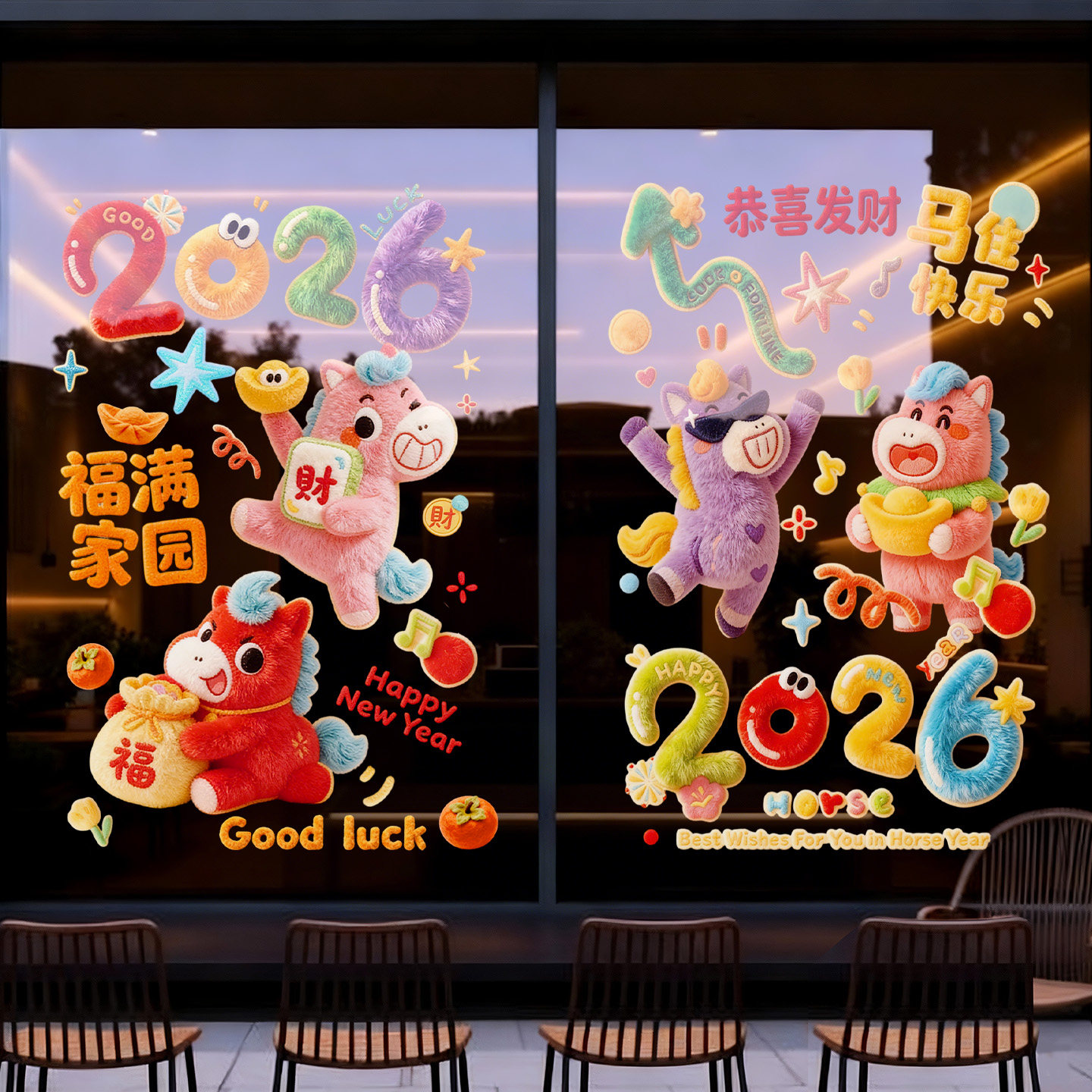 马年新款窗花玻璃静电贴2026新年元旦氛围感装饰布置卡通毛绒贴纸,淘宝优惠券,粉丝福利购,淘宝优惠卷
