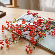 Autumn Real Fruit Simulation Flowers Red Berries Fruit Fake Flower Living Room Table Decoration Winter Green Hair Rich Fruit Green Plant Flower Bouquet