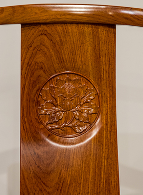 红木牡丹纹方材南官帽椅（一对）中式古典家具收藏红木实木椅子