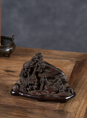 沉香木雕山水人物山子摆件