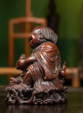 竹雕刘海戏金蟾摆件古玩收藏