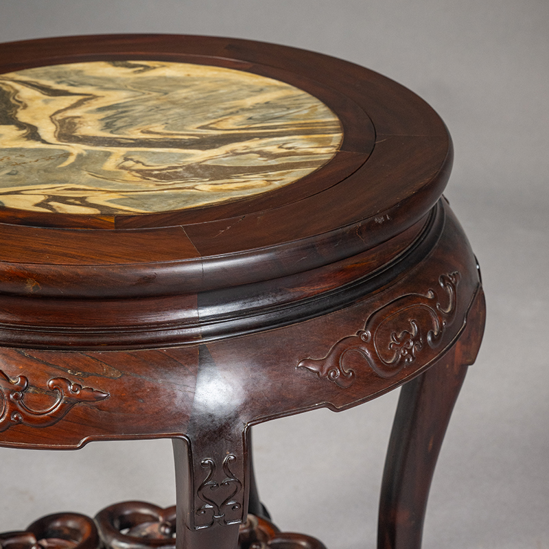 Mahogany inlaid with marble three-curved legs and five-legged living surface round table