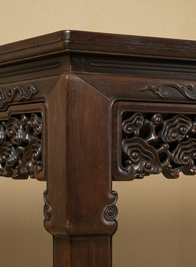 红木透雕灵芝纹大画桌