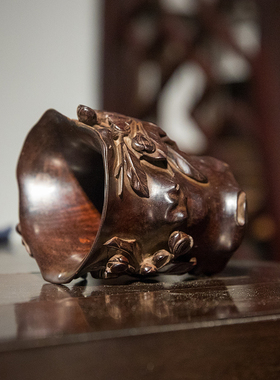 清代紫檀木透雕海棠纹杯老物件文玩古董收藏真品小叶紫檀茶杯摆件