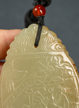 和田玉雕人物诗文佩古董玉器