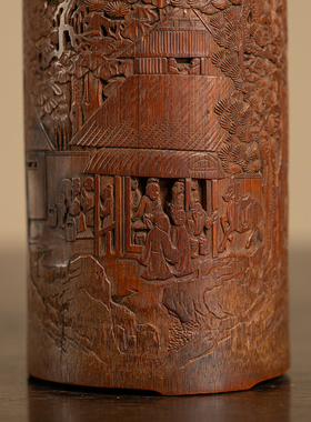 竹雕山水人物笔筒明清古典