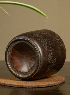 竹刻花卉诗文杯古玩艺术品