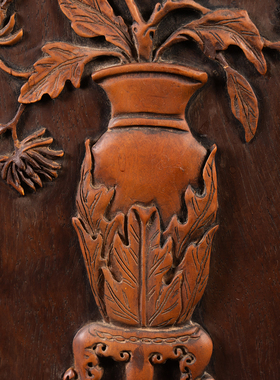 红木嵌黄杨木博古清供图箭筒