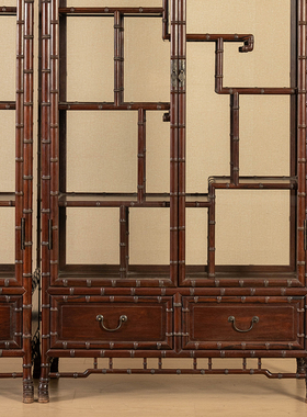 红木竹节工玻璃门博古架