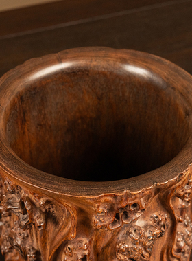 海南黄花梨雕树瘤笔筒