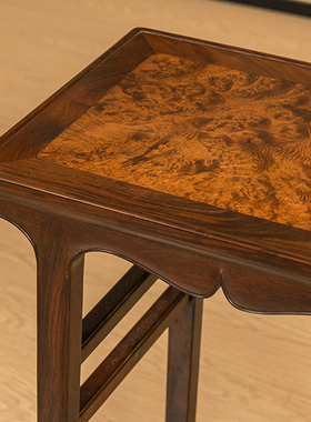 红木镶瘿木插肩榫宝剑腿香几