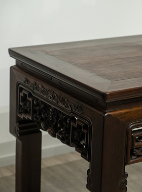 清代 红木透雕荷花纹大画桌明清古典老家具古董收藏老红木办公桌