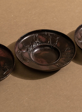 琢斋款班紫铜鼠纹杯托