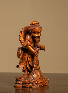 黄杨木雕渔翁人物摆件