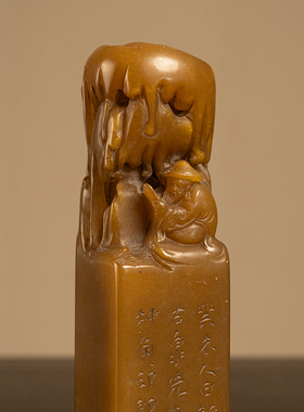 寿山石雕人物钮诗文印章