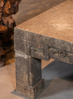 清代石雕回纹方桌摆件