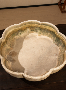 汉白玉花口赏盆中式家居摆件