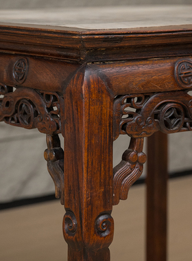 红木镶云石透雕事事如意八仙桌