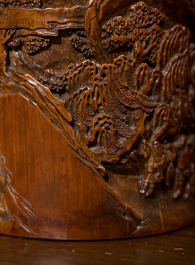 竹雕人物笔筒老物件艺术品用品