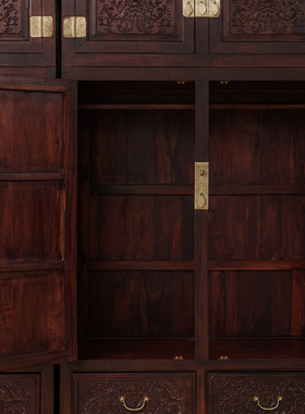 红木满雕西番莲纹四件柜