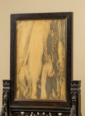 红木镶云石透雕花卉纹插屏