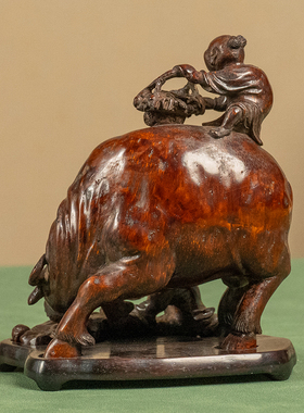 清代竹雕童子牧牛摆件古典