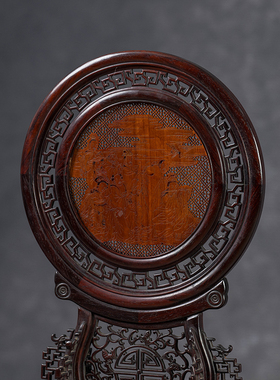 红木透雕八仙人物故事圆形插屏