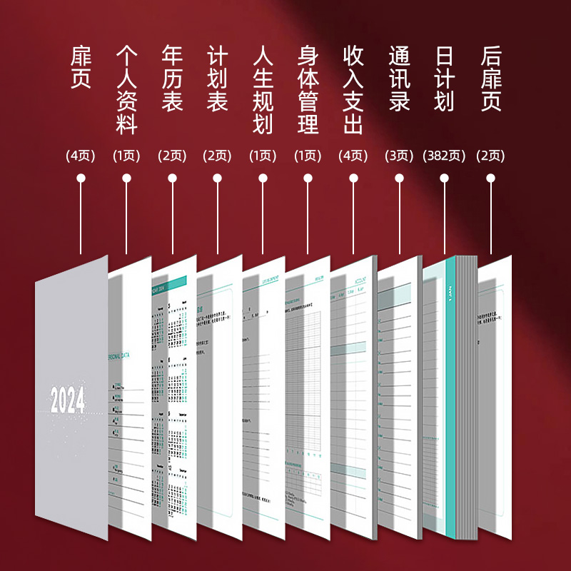 2024年新款日程本每日计划本日历记事本365天时间管理效率手册表商务办公自律打卡本工作笔记本子手账日记本 - 图0