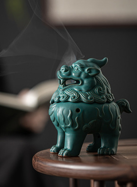 狻猊陶瓷盘香炉工艺品 复古摆件倒流香薰炉创意家居香插家用香道