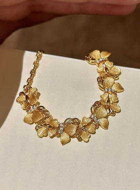 沙金饰品新中式拉丝纹蝴蝶纷飞手链女轻奢高级感久不掉色手饰批发