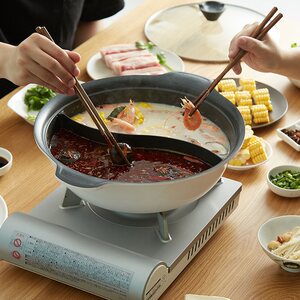 德世朗鸳鸯火锅加厚不粘火锅家用涮锅盆寿喜锅电磁炉燃气适用30cm