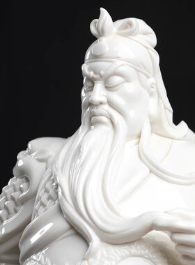 素茗中国白陶瓷关公雕塑工艺摆件