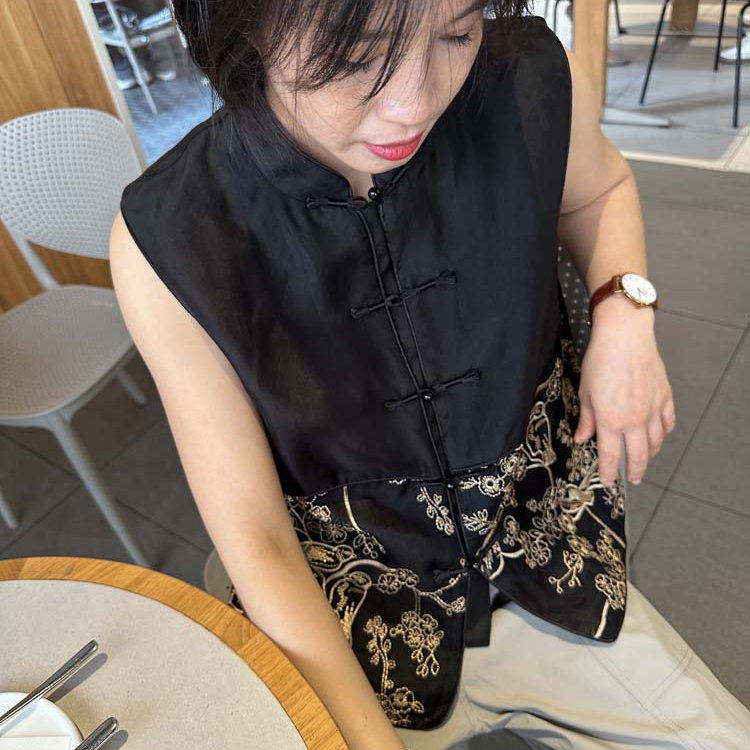 新中式复古小立领对襟盘扣重工欧根纱金刺绣拼接真丝马甲外套女,淘宝优惠券,粉丝福利购,淘宝优惠卷