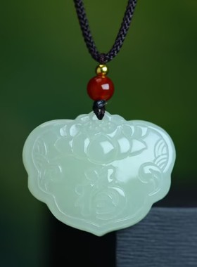 天然和田玉福锁吊坠吉祥百搭