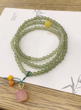 天然和田玉多圈手链搭配桃子