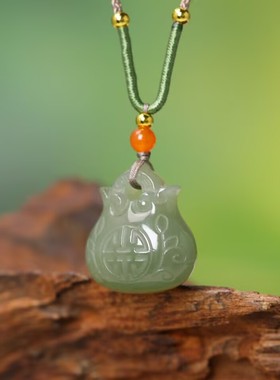 玉阅珠宝和田玉福袋吊坠青白百搭