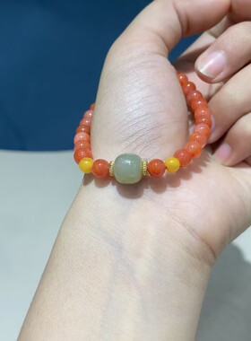 玉阅珠宝女南红玛瑙加和田玉手串