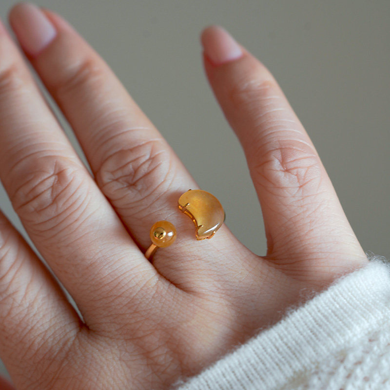 Good Weapon Sun, Moon and Eye Double Ring Series Natural A-grade High Ice Jade Ring Women’s Design 18K Gold