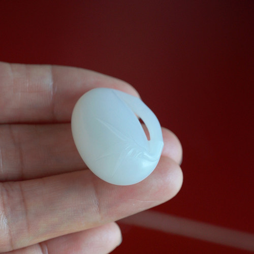 良器艺术 天然和田玉吊坠  羊脂白玉竹节宝宝锁挂件 男女款颈饰 - 图1