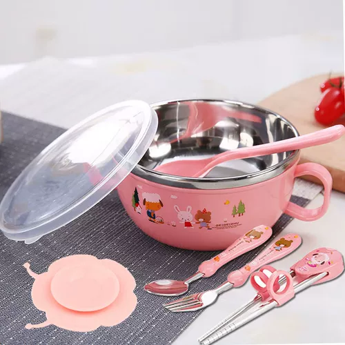Детский мультяшный комплект, детская защитная посуда из нержавеющей стали для еды, защита от ожогов