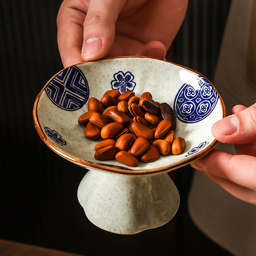 中式餐具茶高脚碟精致小点心茶点盘子复古陶瓷碟子盘高级托盘日式 - 图1