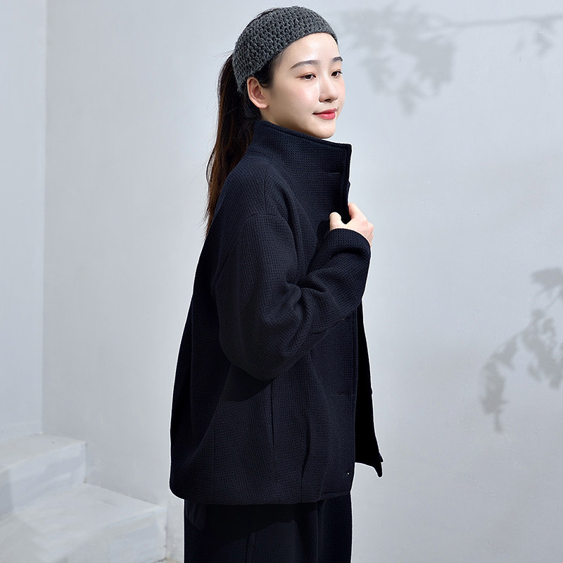 柒白初秋新款气质穿搭华夫格宽松大码黑色呢子短款风衣毛呢外套女,淘宝优惠券,粉丝福利购,淘宝优惠卷